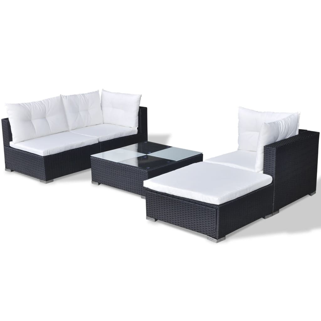 -Delige Loungeset Met Kussens Poly Rattan Zwart