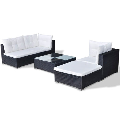 -Delige Loungeset Met Kussens Poly Rattan Zwart