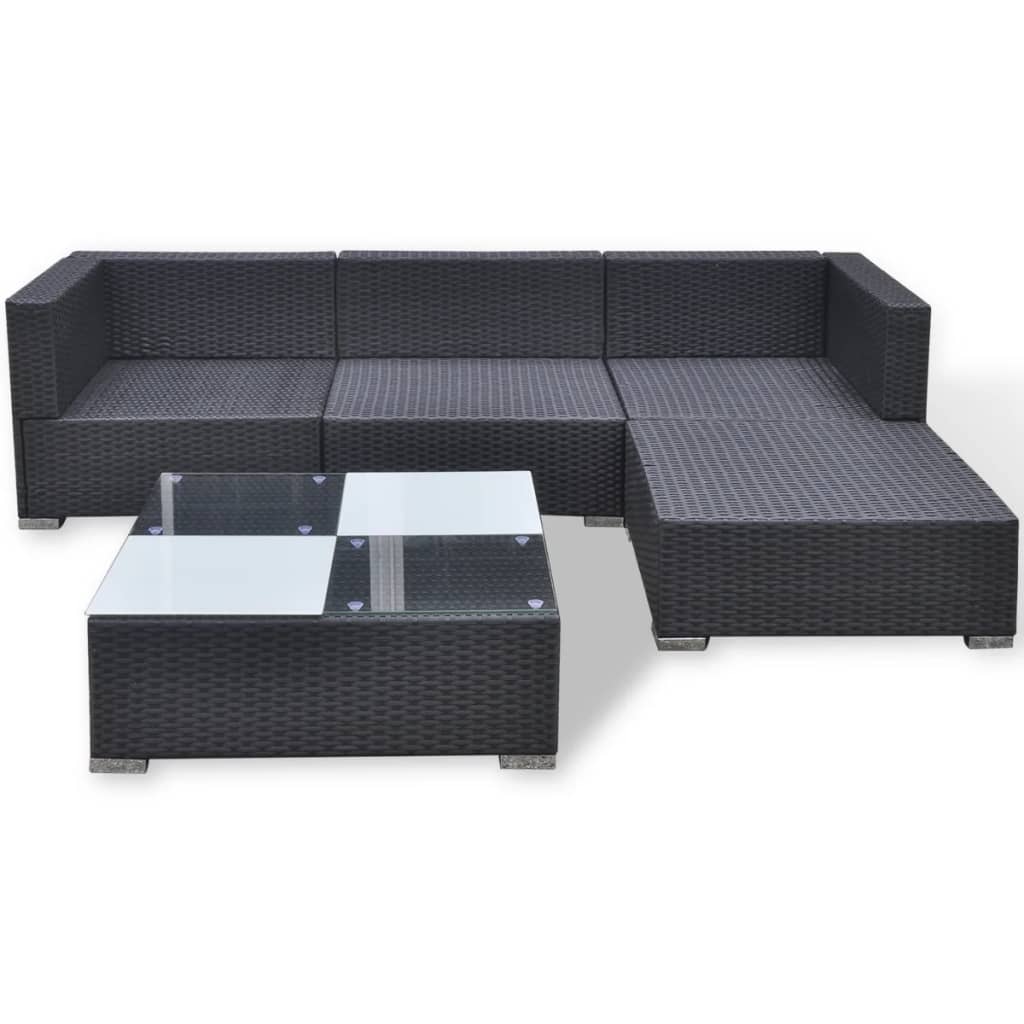 -Delige Loungeset Met Kussens Poly Rattan Zwart