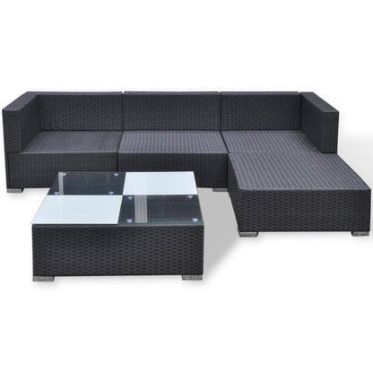-Delige Loungeset Met Kussens Poly Rattan Zwart