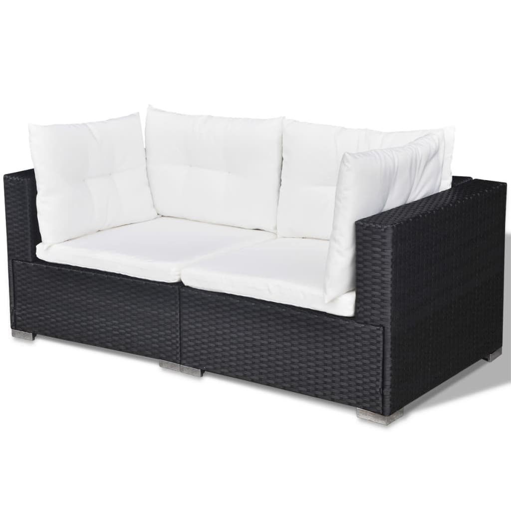 -Delige Loungeset Met Kussens Poly Rattan Zwart