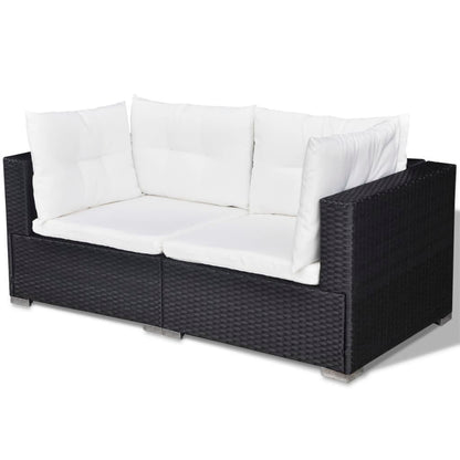 -Delige Loungeset Met Kussens Poly Rattan Zwart