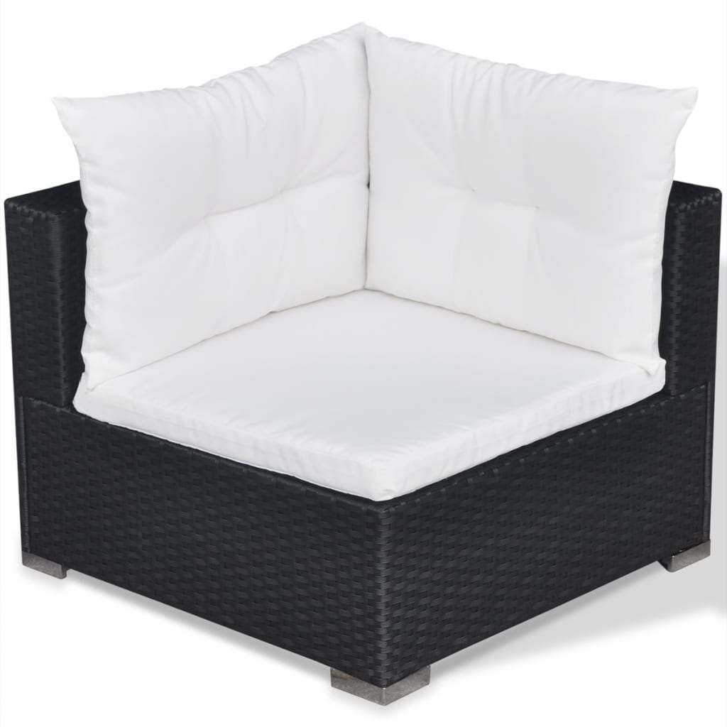-Delige Loungeset Met Kussens Poly Rattan Zwart
