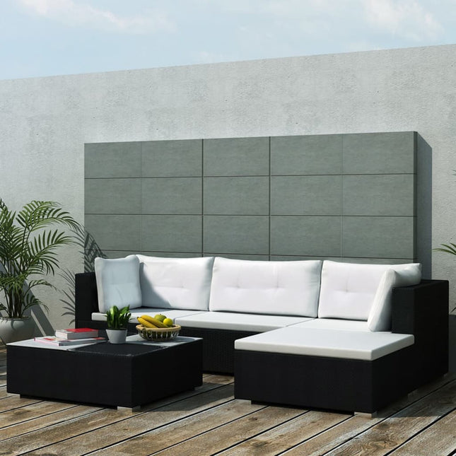 -Delige Loungeset Met Kussens Poly Rattan Zwart