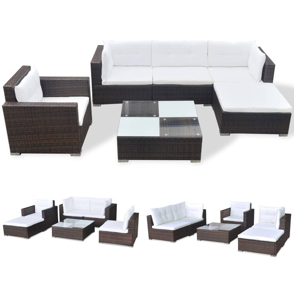 -Delige Loungeset Met Kussens Poly Rattan Bruin
