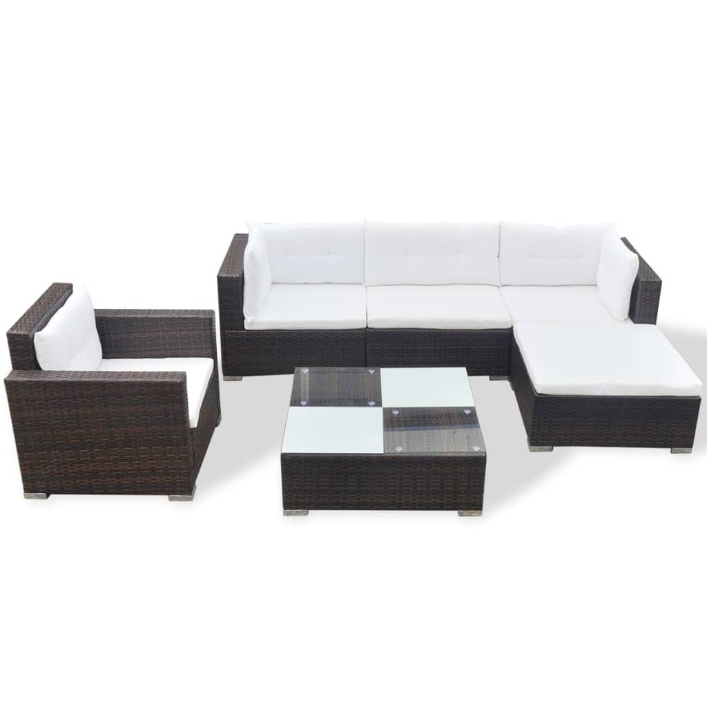 -Delige Loungeset Met Kussens Poly Rattan Bruin