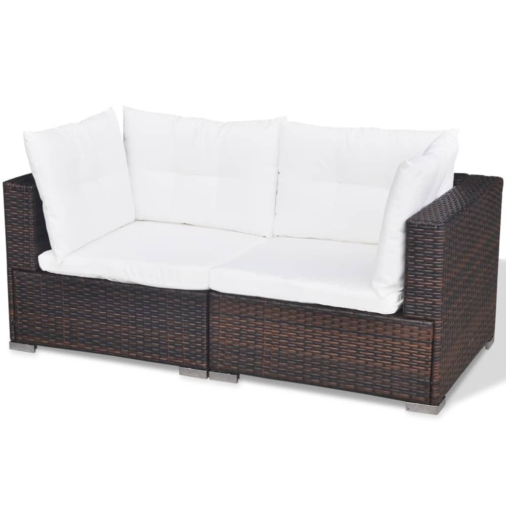 -Delige Loungeset Met Kussens Poly Rattan Bruin