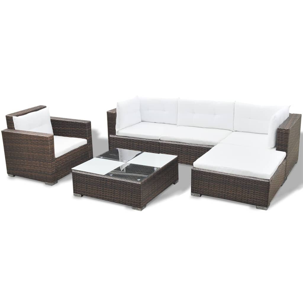 -Delige Loungeset Met Kussens Poly Rattan Bruin