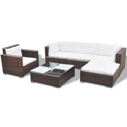 -Delige Loungeset Met Kussens Poly Rattan Bruin