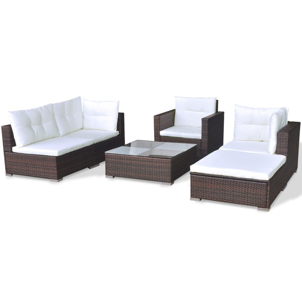 -Delige Loungeset Met Kussens Poly Rattan Bruin