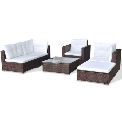 -Delige Loungeset Met Kussens Poly Rattan Bruin
