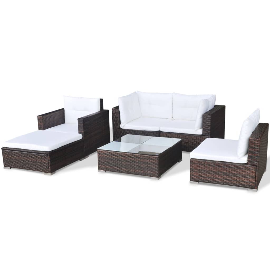 -Delige Loungeset Met Kussens Poly Rattan Bruin