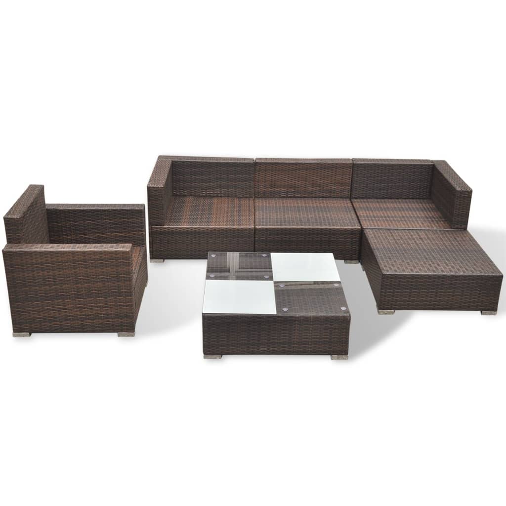 -Delige Loungeset Met Kussens Poly Rattan Bruin