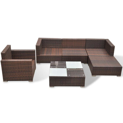 -Delige Loungeset Met Kussens Poly Rattan Bruin