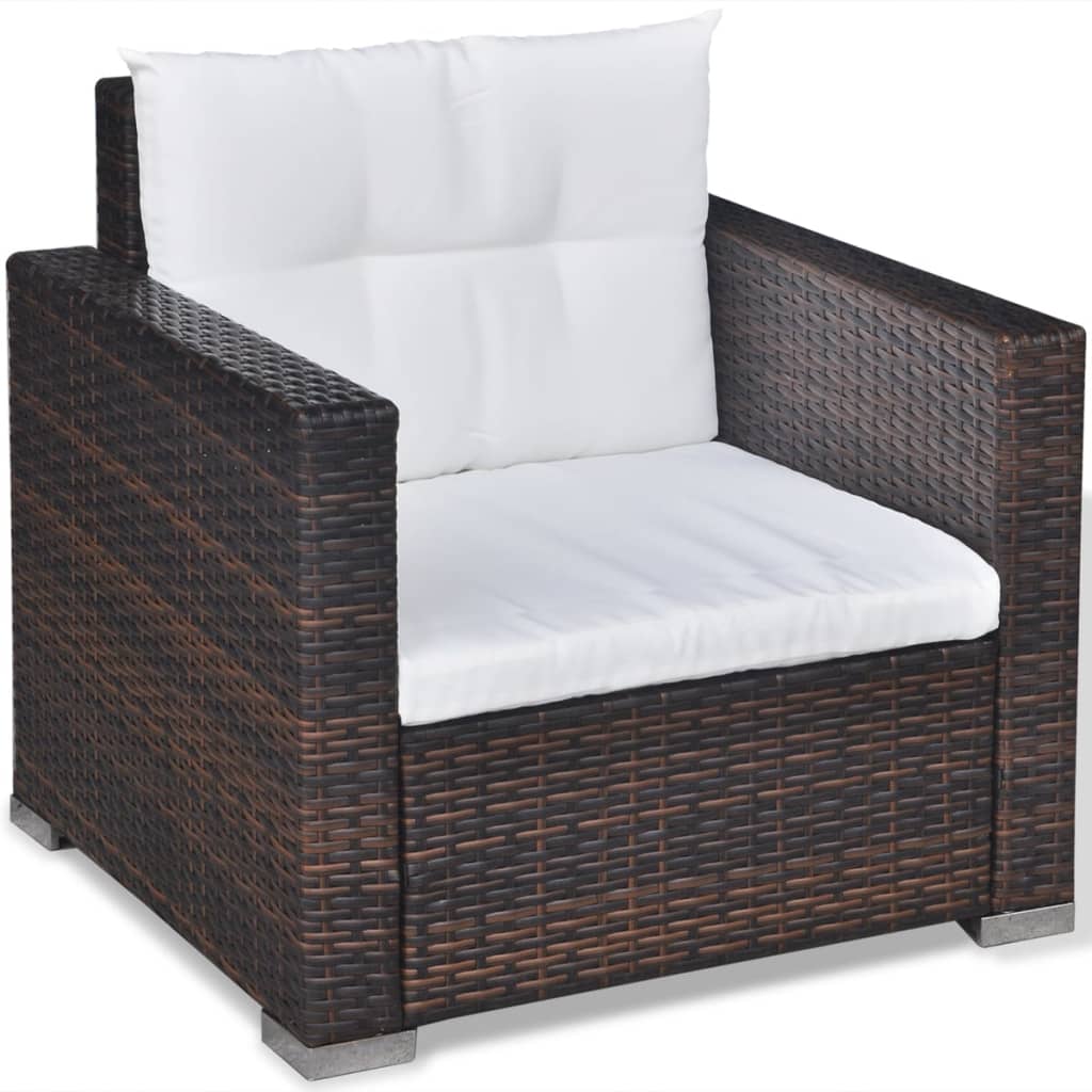-Delige Loungeset Met Kussens Poly Rattan Bruin