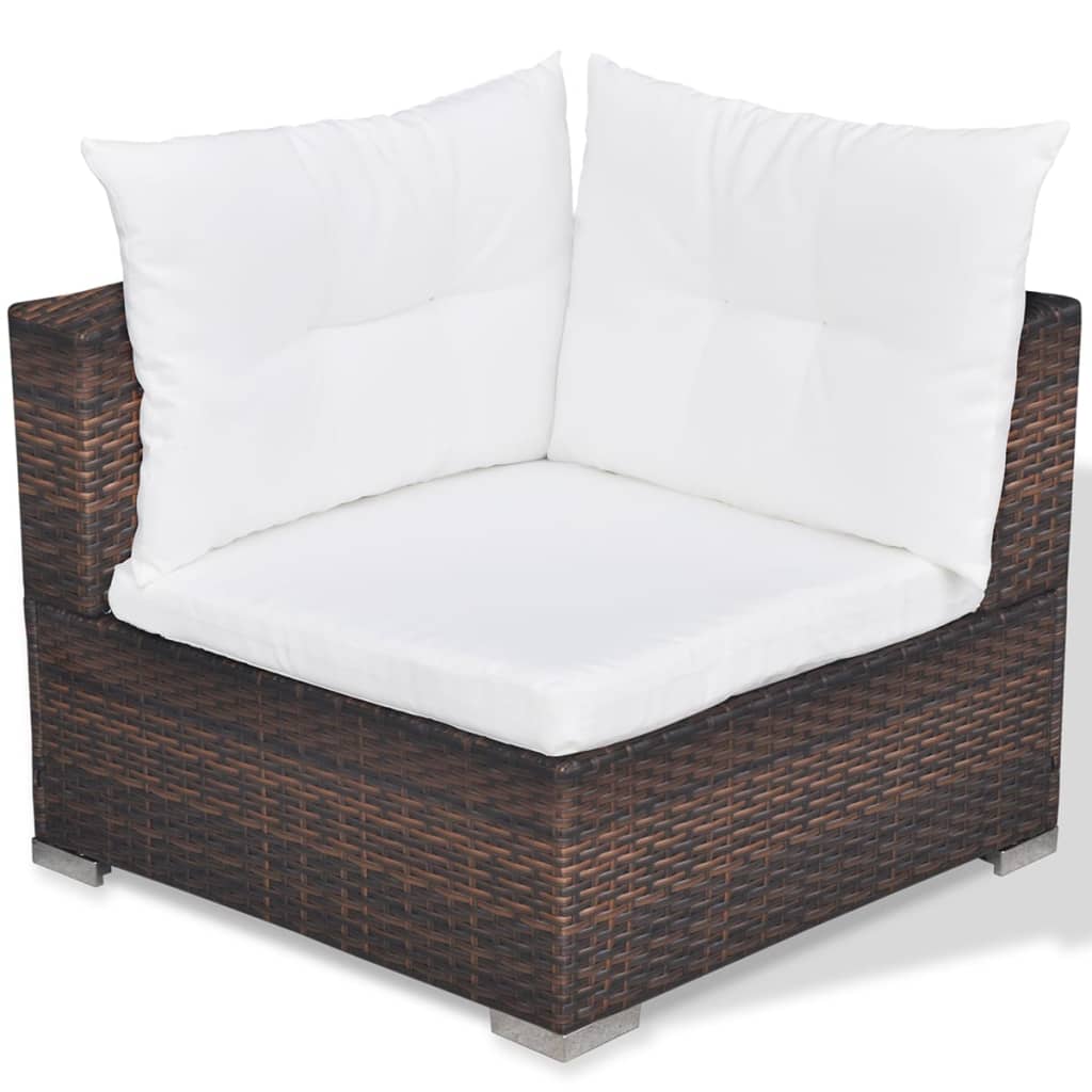 -Delige Loungeset Met Kussens Poly Rattan Bruin