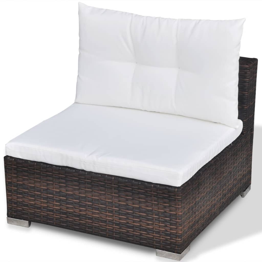 -Delige Loungeset Met Kussens Poly Rattan Bruin