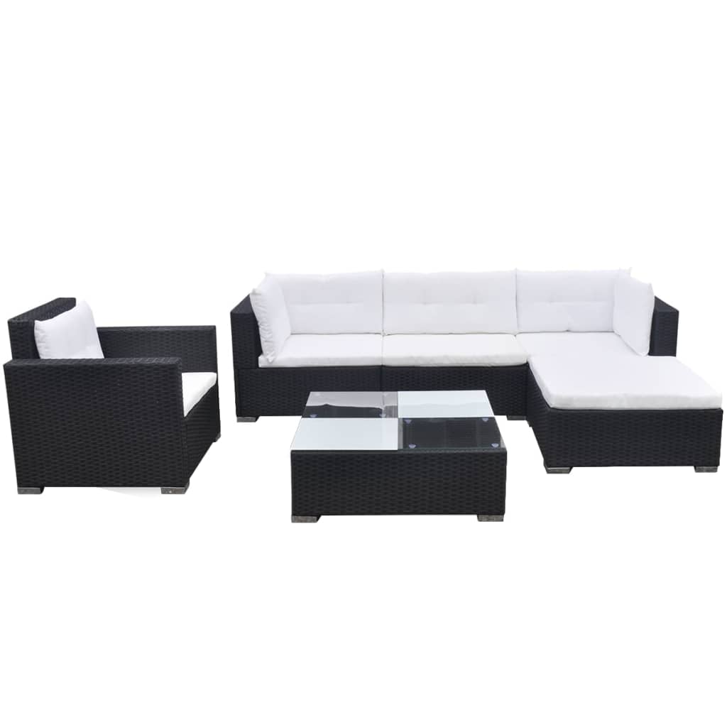 -Delige Loungeset Met Kussens Poly Rattan Zwart