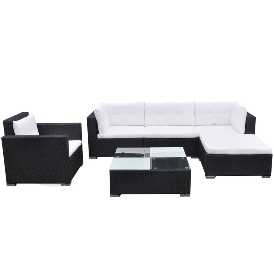 -Delige Loungeset Met Kussens Poly Rattan Zwart