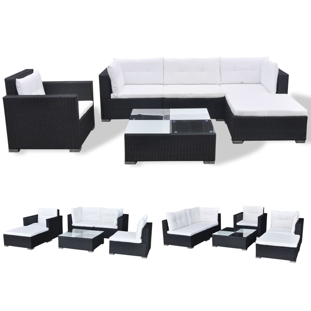 -Delige Loungeset Met Kussens Poly Rattan Zwart