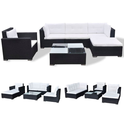 -Delige Loungeset Met Kussens Poly Rattan Zwart