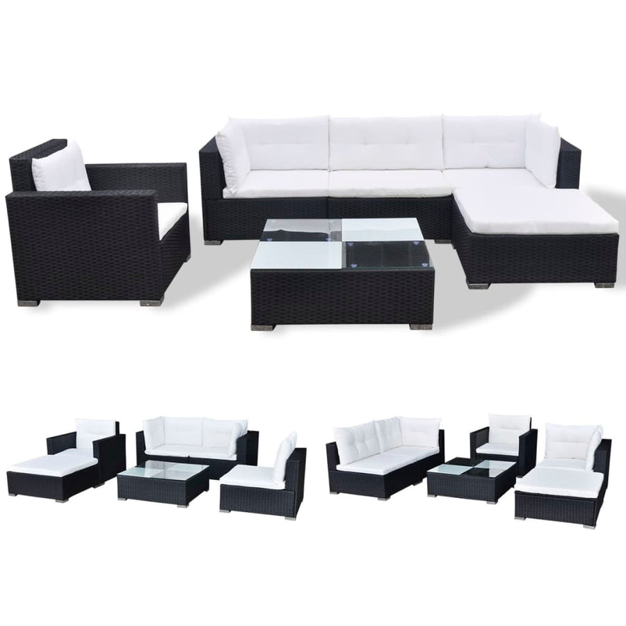 -Delige Loungeset Met Kussens Poly Rattan Zwart