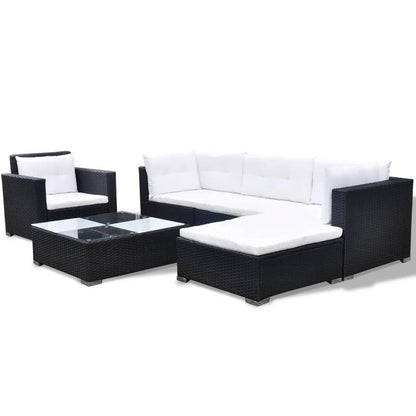 -Delige Loungeset Met Kussens Poly Rattan Zwart