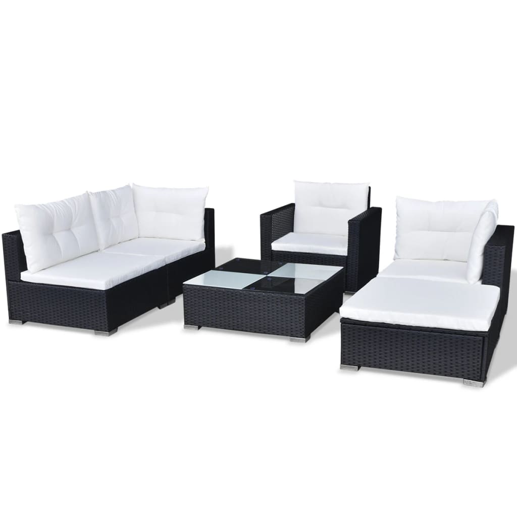 -Delige Loungeset Met Kussens Poly Rattan Zwart