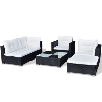 -Delige Loungeset Met Kussens Poly Rattan Zwart