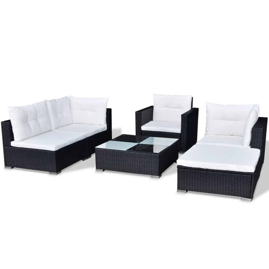-Delige Loungeset Met Kussens Poly Rattan Zwart