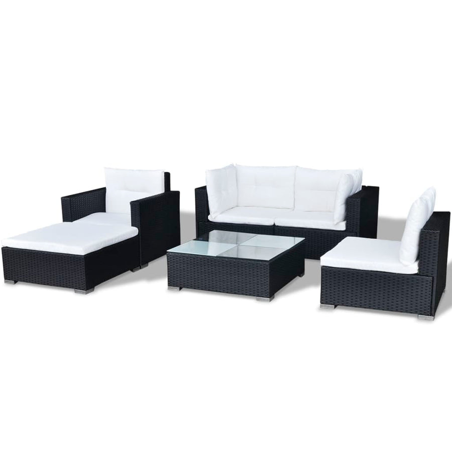 -Delige Loungeset Met Kussens Poly Rattan Zwart