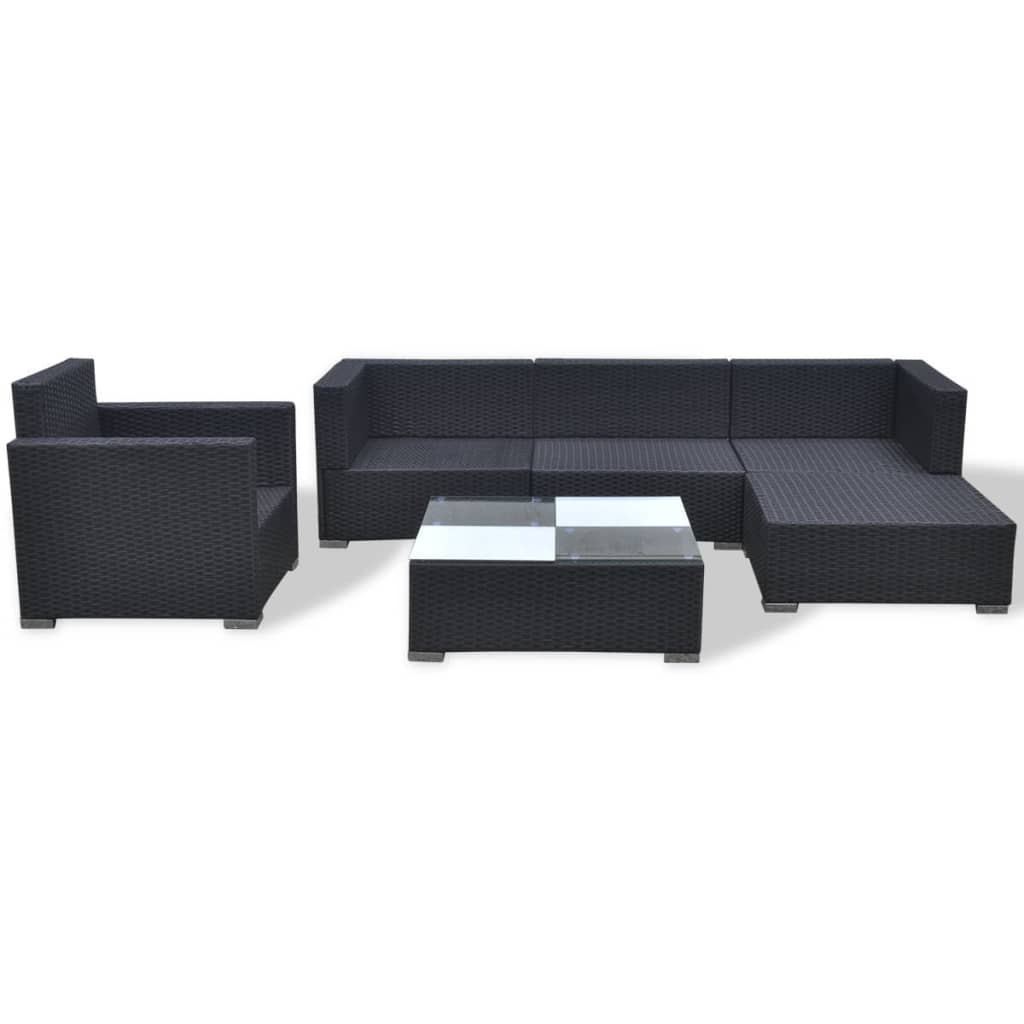 -Delige Loungeset Met Kussens Poly Rattan Zwart