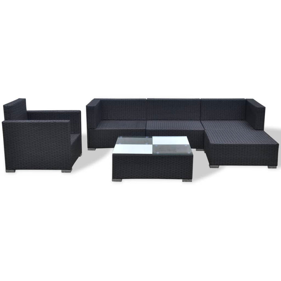 -Delige Loungeset Met Kussens Poly Rattan Zwart