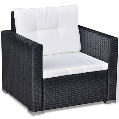-Delige Loungeset Met Kussens Poly Rattan Zwart