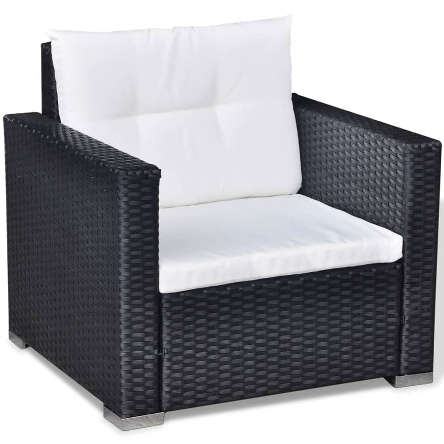 -Delige Loungeset Met Kussens Poly Rattan Zwart
