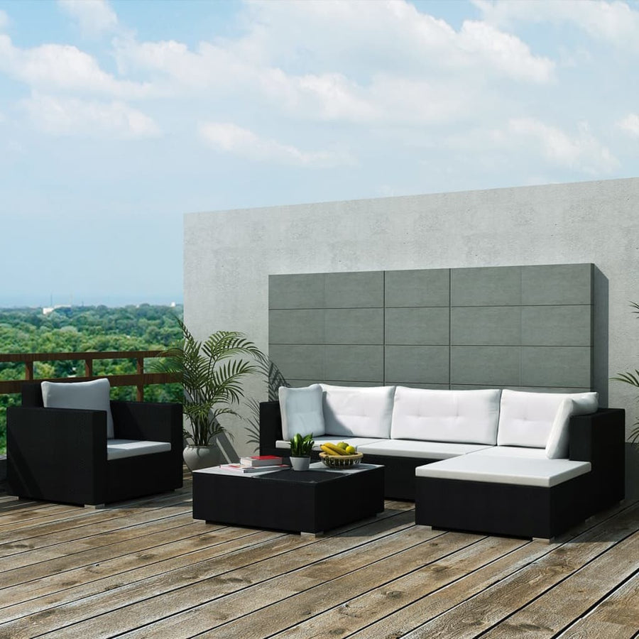 -Delige Loungeset Met Kussens Poly Rattan Zwart