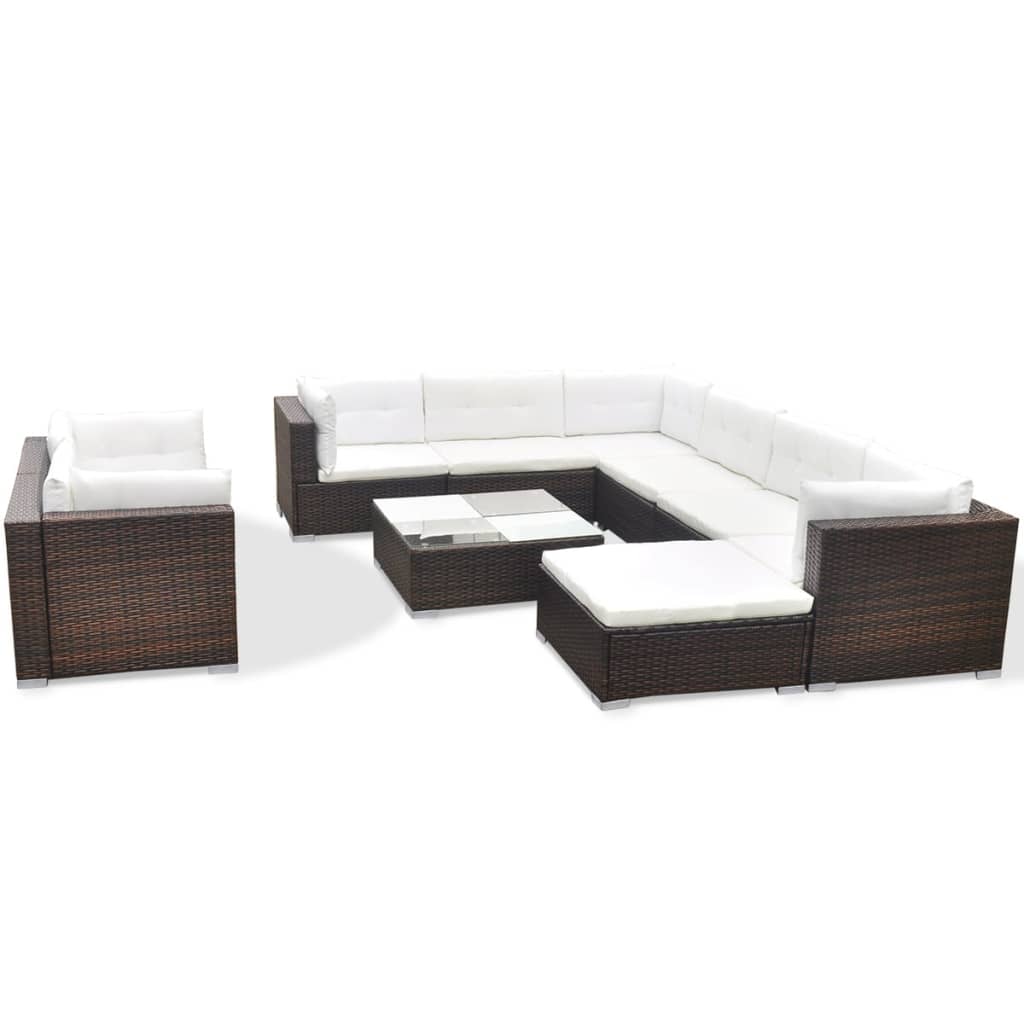 -Delige Loungeset Met Kussens Poly Rattan Bruin