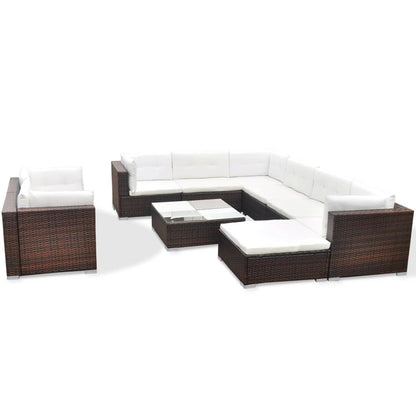 -Delige Loungeset Met Kussens Poly Rattan Bruin