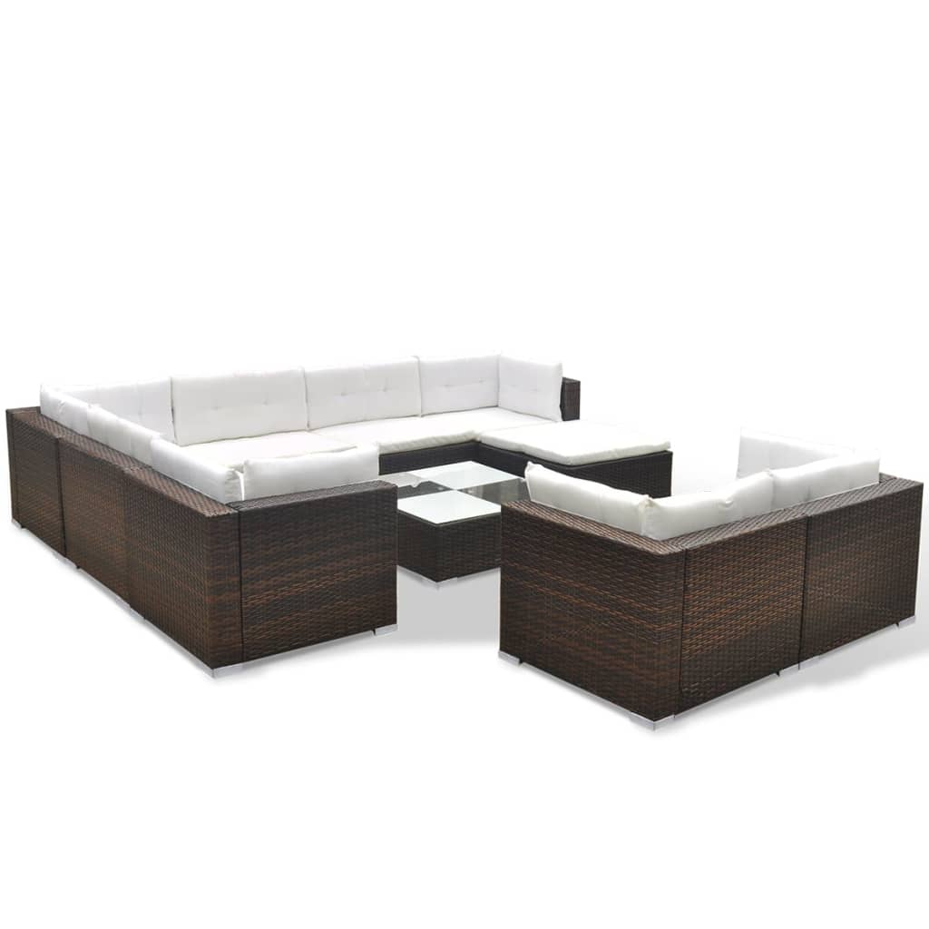 -Delige Loungeset Met Kussens Poly Rattan Bruin