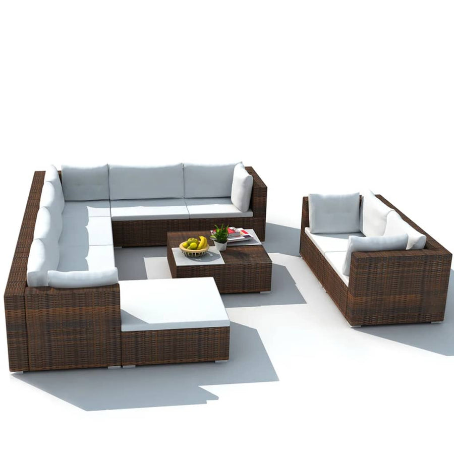 -Delige Loungeset Met Kussens Poly Rattan Bruin