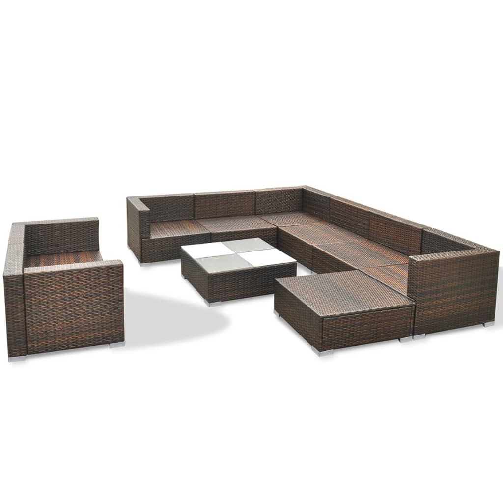 -Delige Loungeset Met Kussens Poly Rattan Bruin
