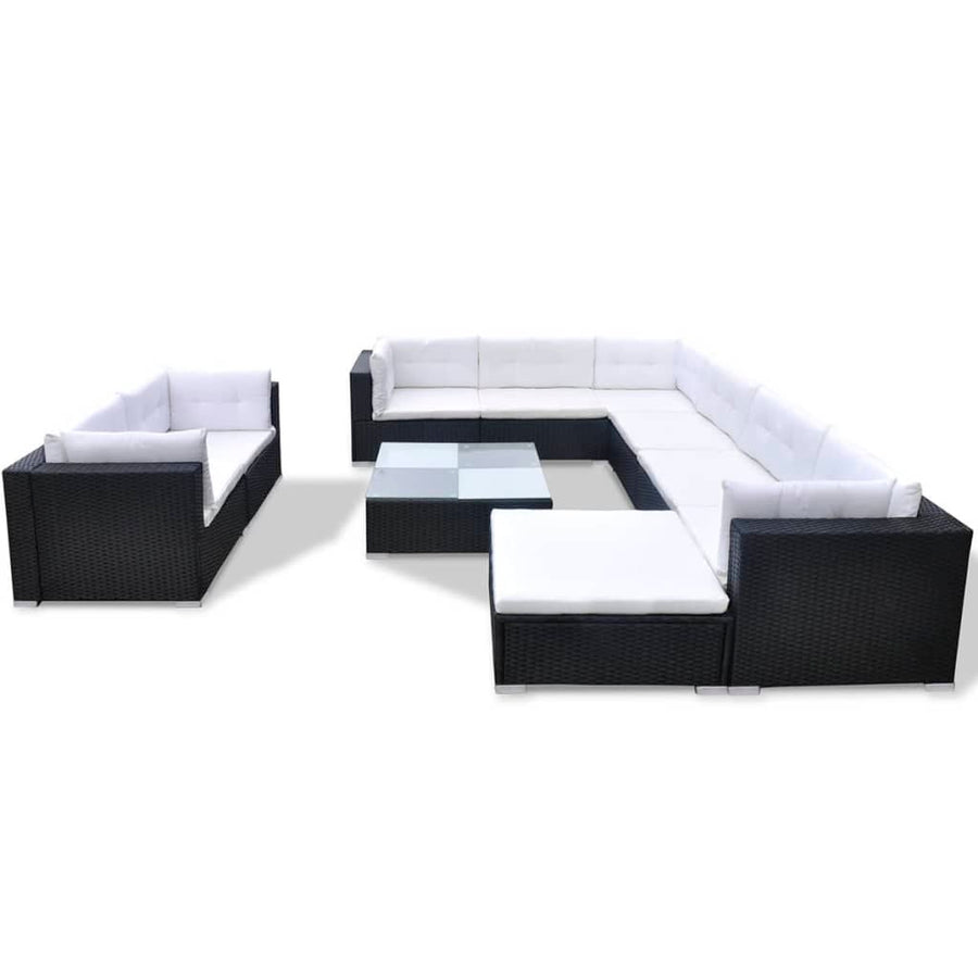 -Delige Loungeset Met Kussens Poly Rattan Zwart