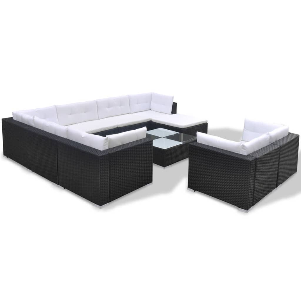 -Delige Loungeset Met Kussens Poly Rattan Zwart