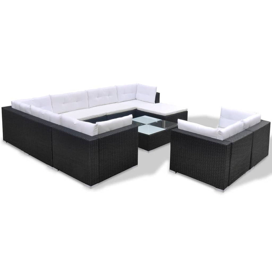 -Delige Loungeset Met Kussens Poly Rattan Zwart