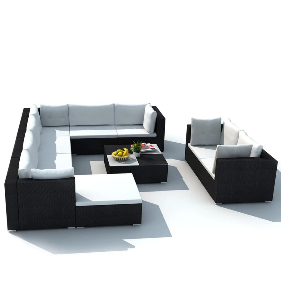 -Delige Loungeset Met Kussens Poly Rattan Zwart