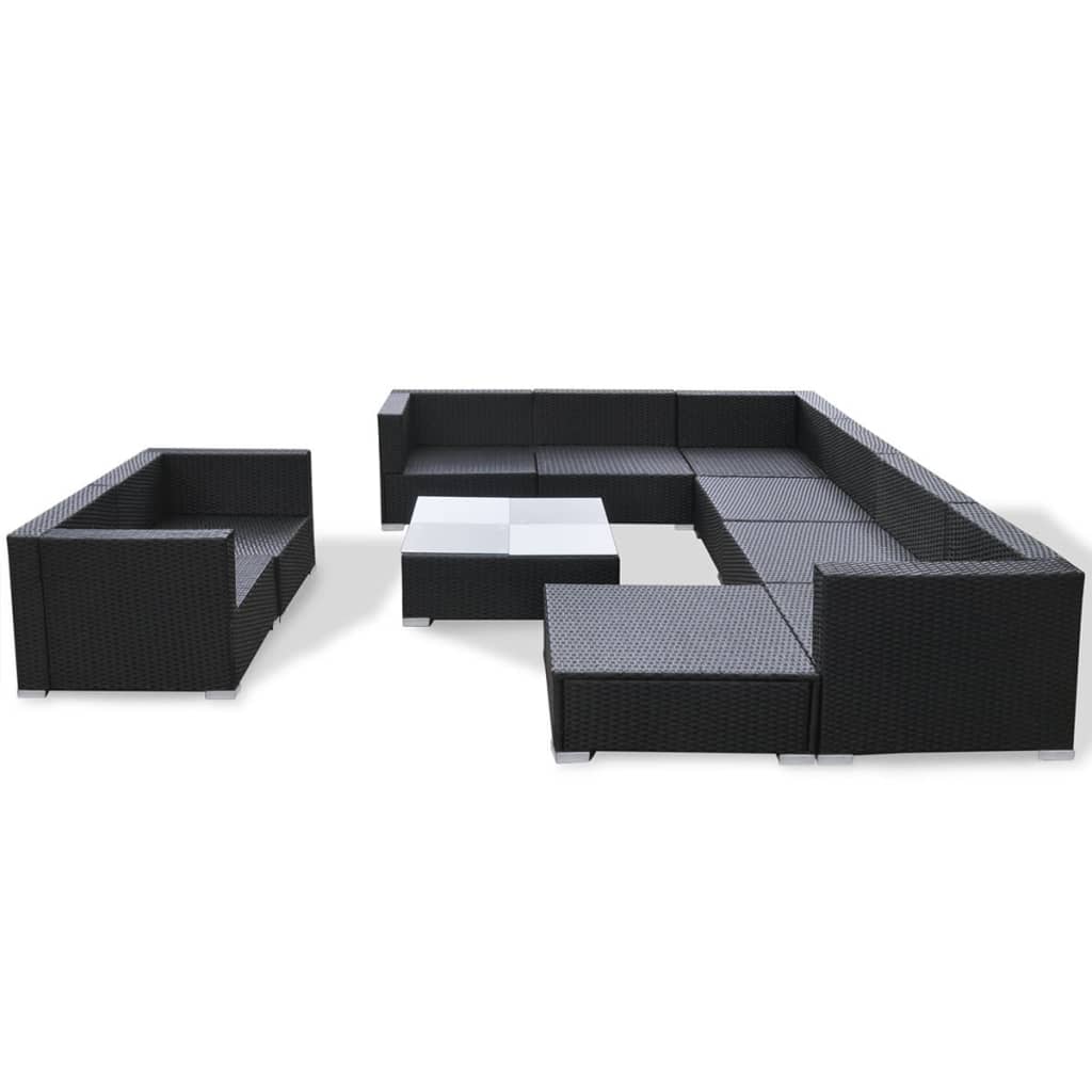 -Delige Loungeset Met Kussens Poly Rattan Zwart