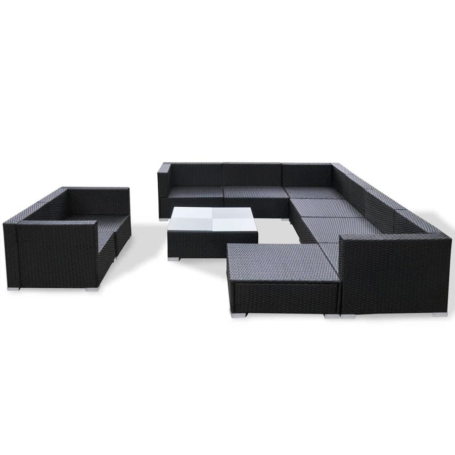 -Delige Loungeset Met Kussens Poly Rattan Zwart