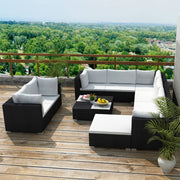 Loungeset poly rattan 10-delig zwart