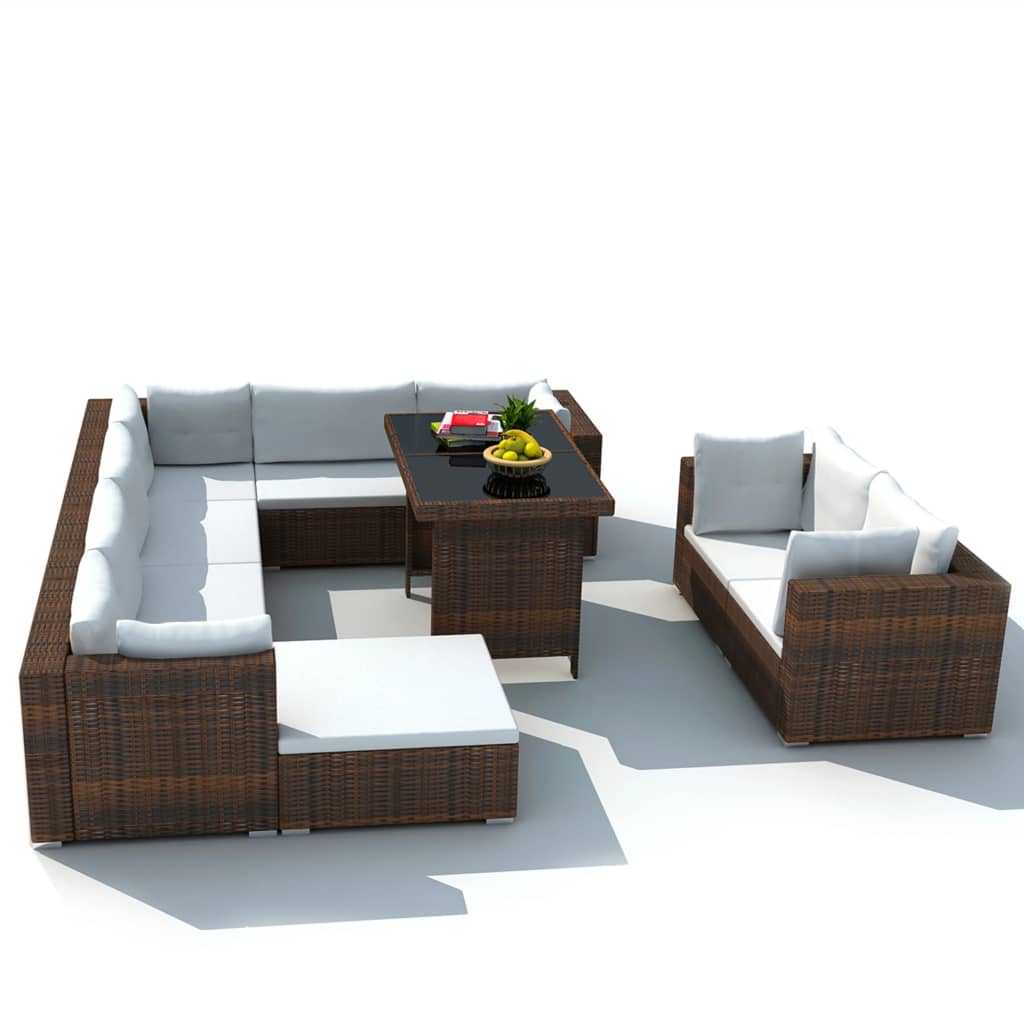 -Delige Loungeset Met Kussens Poly Rattan Bruin