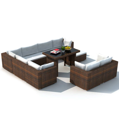 -Delige Loungeset Met Kussens Poly Rattan Bruin